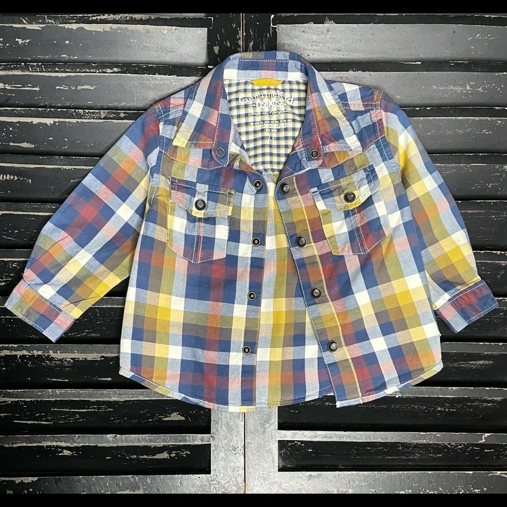 GENUINE KIDS from OSH KOSH Plaid Long Sleeve Snap Up Shirt